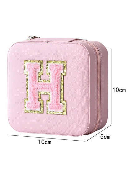 Pink Chenille Letter Jewelry Storage Case