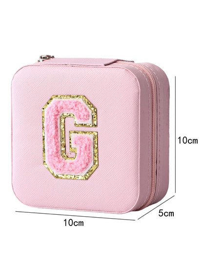 Pink G Chenille Letter Jewelry Organizer Box