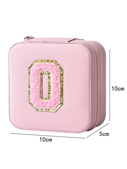 Pink Glitter Chenille Jewelry Organizer with Built-In Mirror