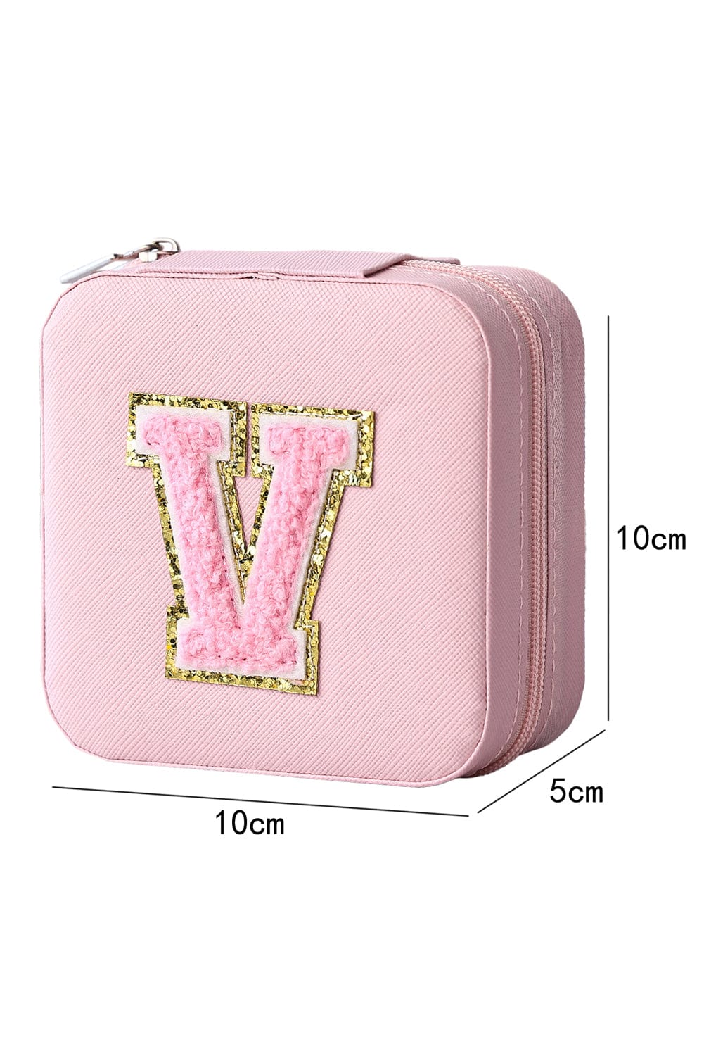 Pink Glitter Chenille Letter Mini Square Jewelry Box with Mirror