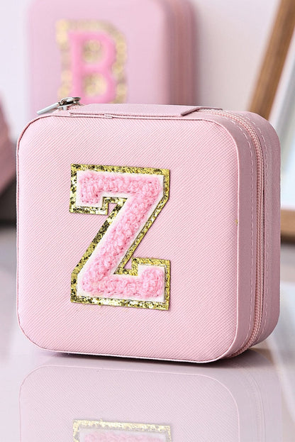 Pink Glitter Chenille Z Graphic Mini Jewelry Case with Mirror