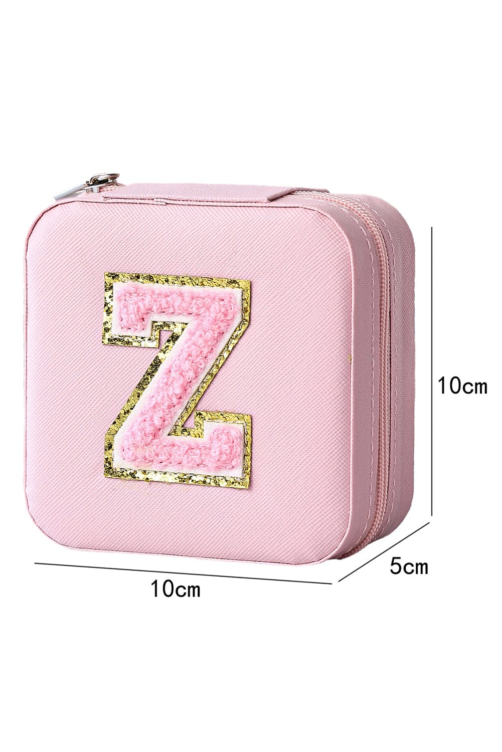 Pink Glitter Chenille Z Graphic Mini Jewelry Case with Mirror