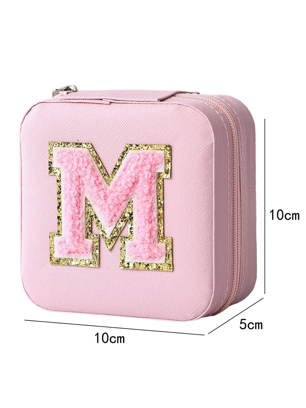 Pink Initial M Chenille Square Jewelry Box