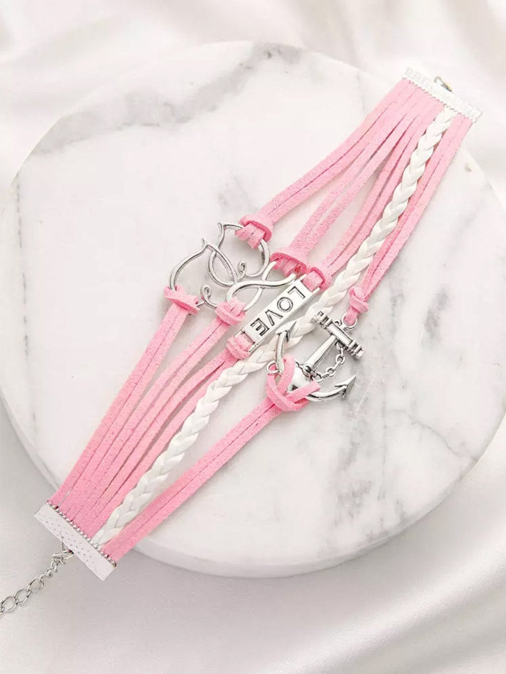 Pink LOVE Lettered Heart Anchor Multi-layer Valentine's Bracelet