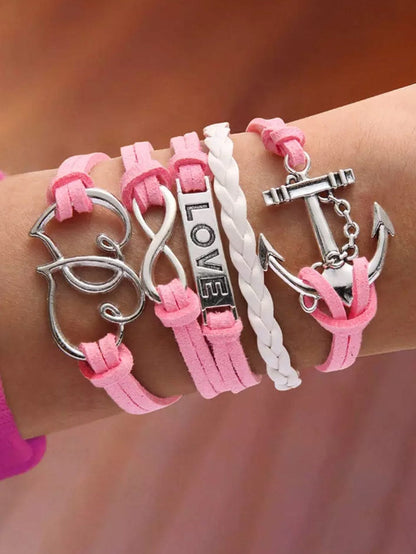 Pink LOVE Lettered Heart Anchor Multi-layer Valentine's Bracelet