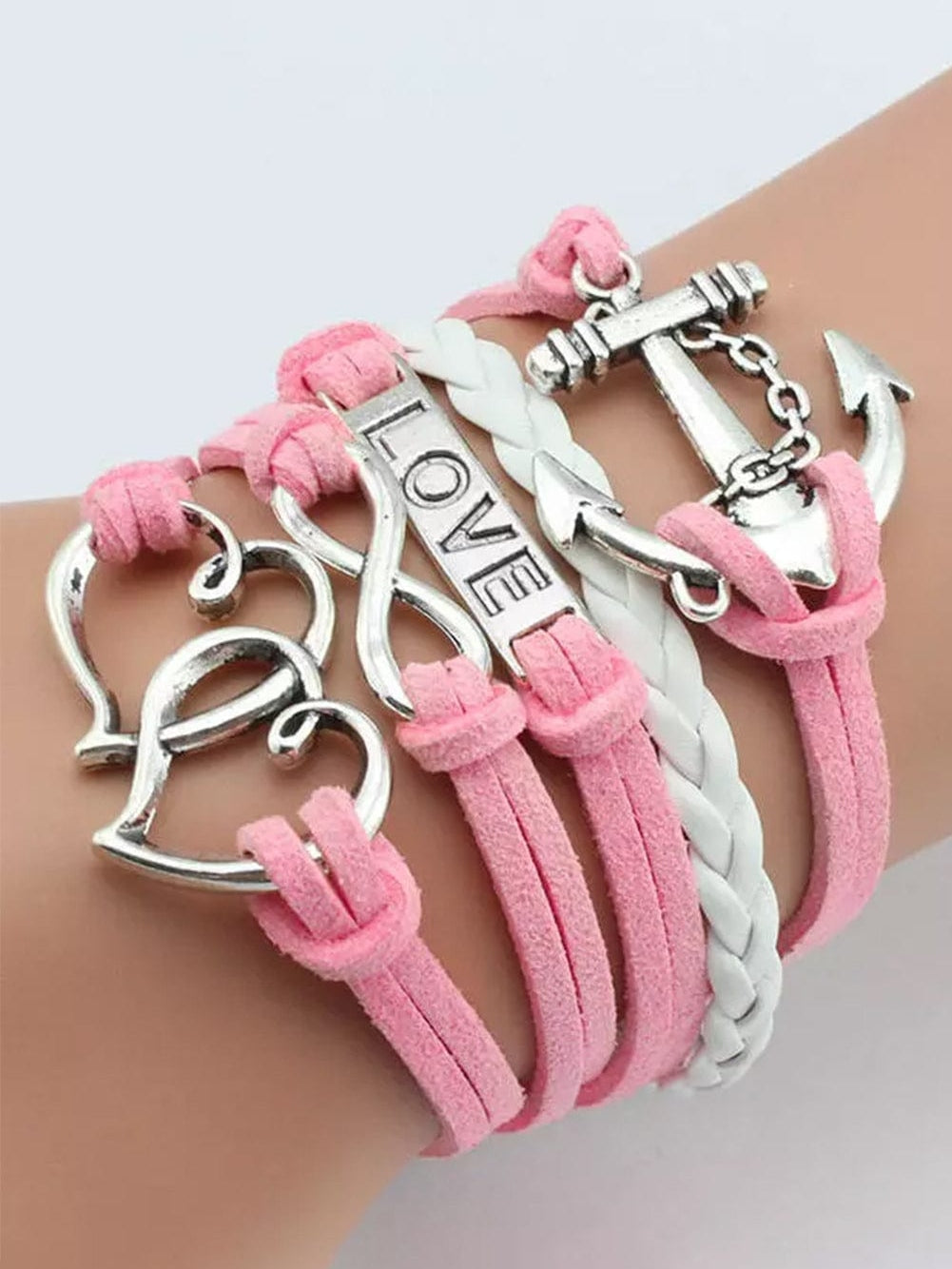 Pink LOVE Lettered Heart Anchor Multi-layer Valentine's Bracelet