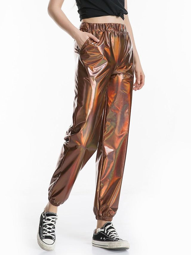 Women's Pants Cargo Pants Loose Pants Hip Hop Dance Costumes Spicy Girls Laser Holographic Shiny 1980s Silver Black Golden Pink Brown - LuckyFash™