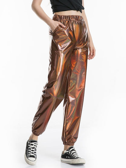 Women's Pants Cargo Pants Loose Pants Hip Hop Dance Costumes Spicy Girls Laser Holographic Shiny 1980s Silver Black Golden Pink Brown - LuckyFash™