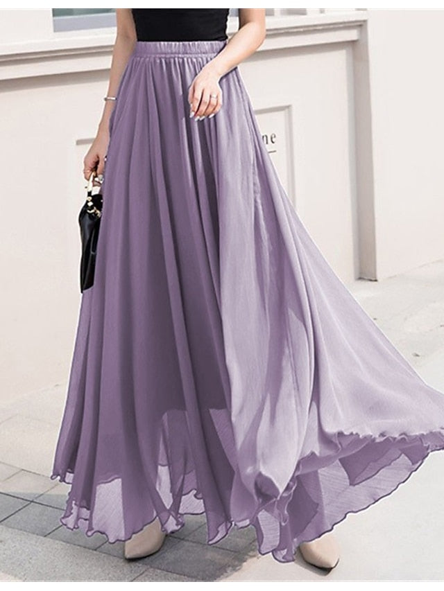 Women's Skirt Swing Work Skirts Long Skirt Maxi Skirts Chiffon Solid Colored Office / Career Daily Spring & Summer Chiffon Polyester Elegant Long Summer Black Light Green Pink Blue