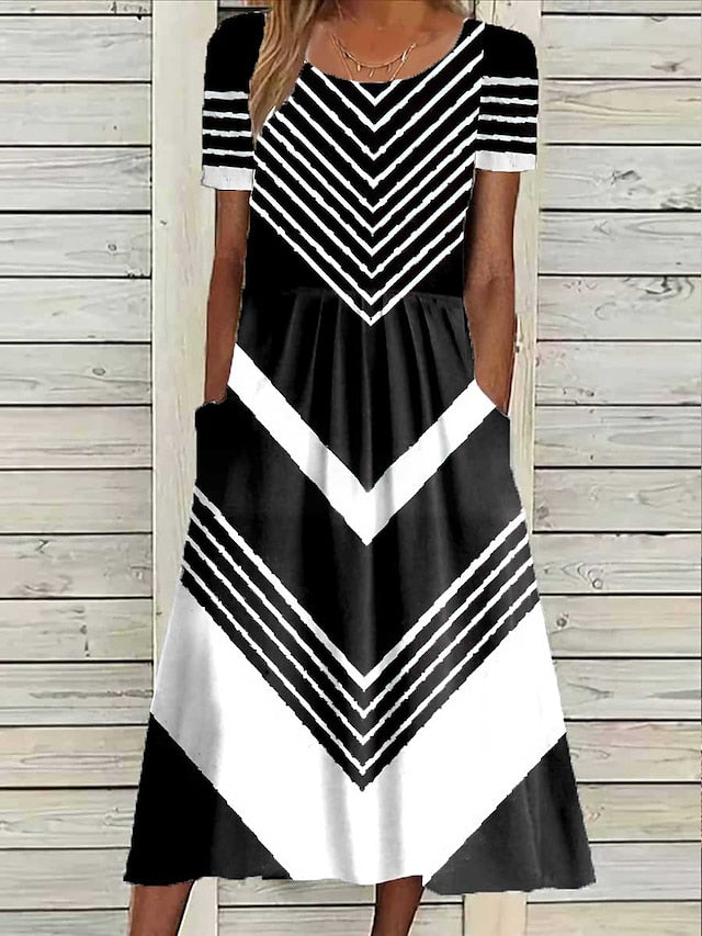 Women's Casual Dress Summer Dress Print Dress Floral Butterfly Pocket Print Crew Neck Midi Dress Fashion Streetwear Outdoor Daily Short Sleeve Loose Fit Black White Royal Blue Summer Spring S M L XL - LuckyFash™