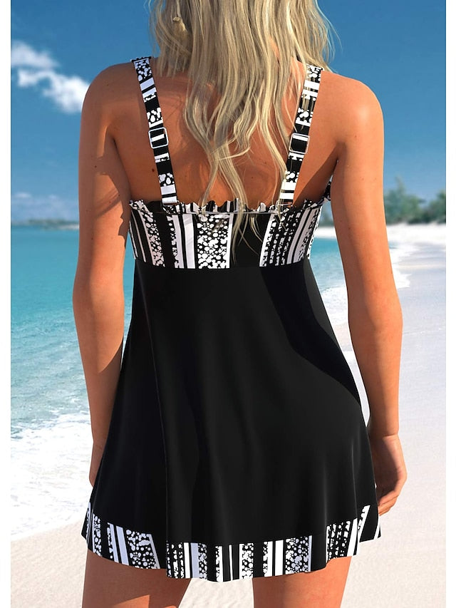 Women's Swimwear Swimdresses Plus Size Swimsuit Printing Graphic Black Pink Navy Blue Purple Bathing Suits Sports Beach Wear Summer - LuckyFash™