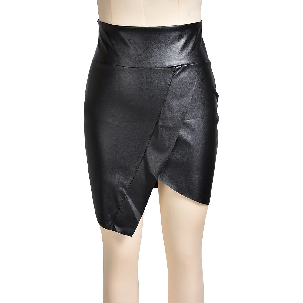 Women's Skirt Bodycon Above Knee Skirts Asymmetric Hem Solid Colored Casual Daily Weekend Summer PU Leather Fashion Black