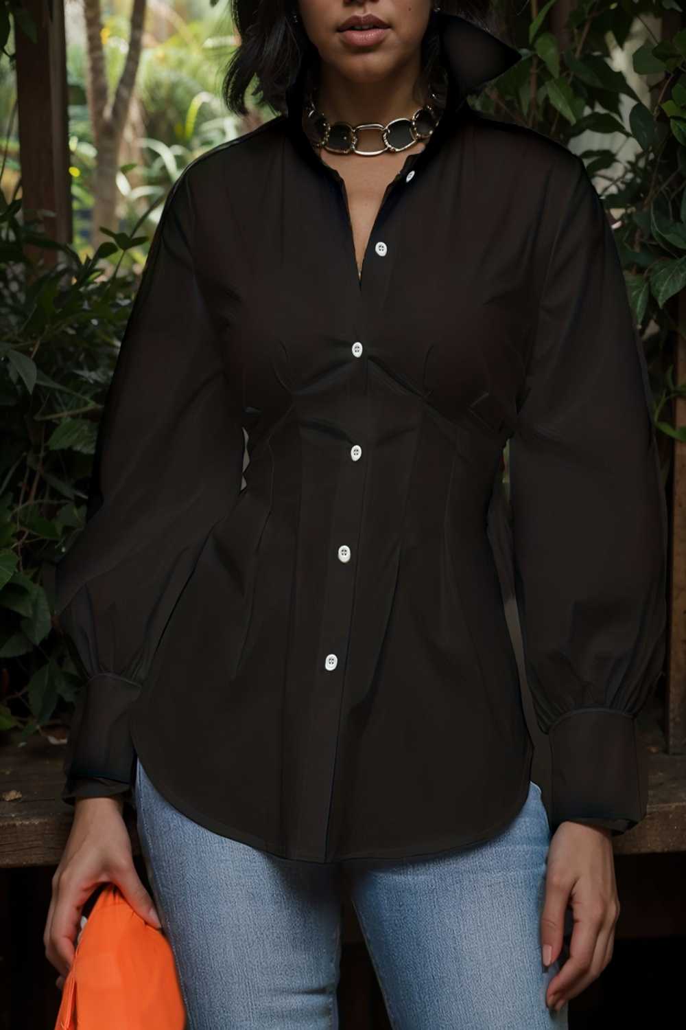 plus size casual blouse women s plus solid button up lantern sleeve turn down collar nipped waist blouse 111961