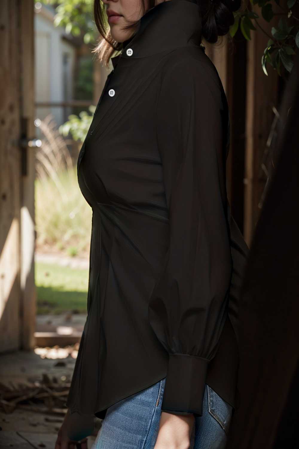 plus size casual blouse women s plus solid button up lantern sleeve turn down collar nipped waist blouse 106569