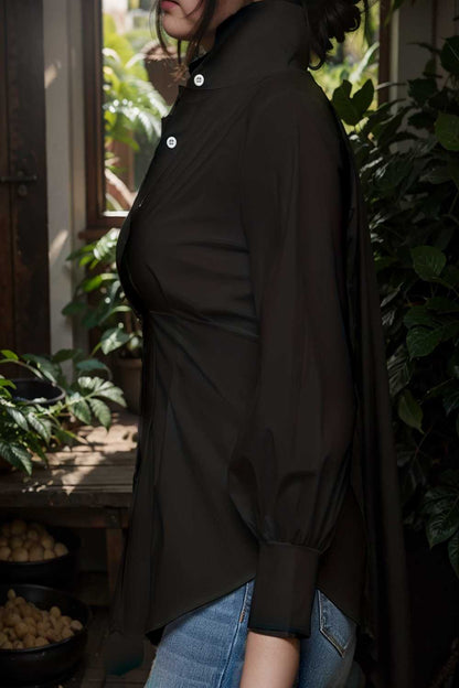 plus size casual blouse women s plus solid button up lantern sleeve turn down collar nipped waist blouse 106567