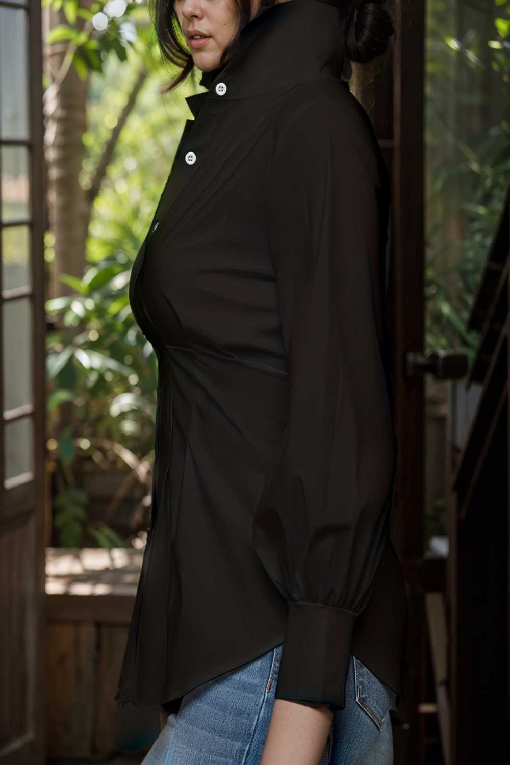 plus size casual blouse women s plus solid button up lantern sleeve turn down collar nipped waist blouse 111942