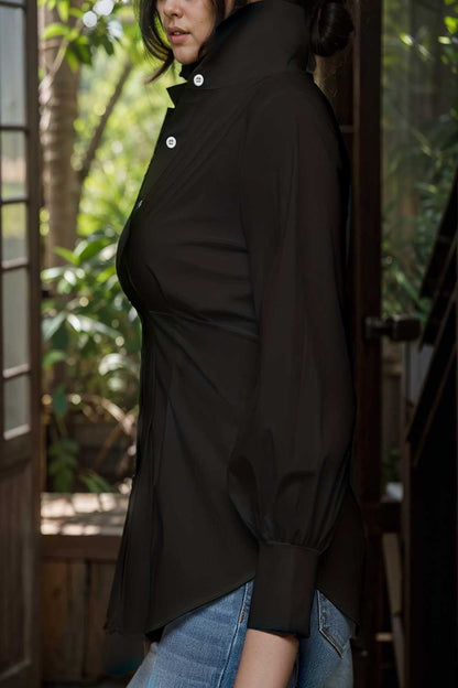 plus size casual blouse women s plus solid button up lantern sleeve turn down collar nipped waist blouse 111942