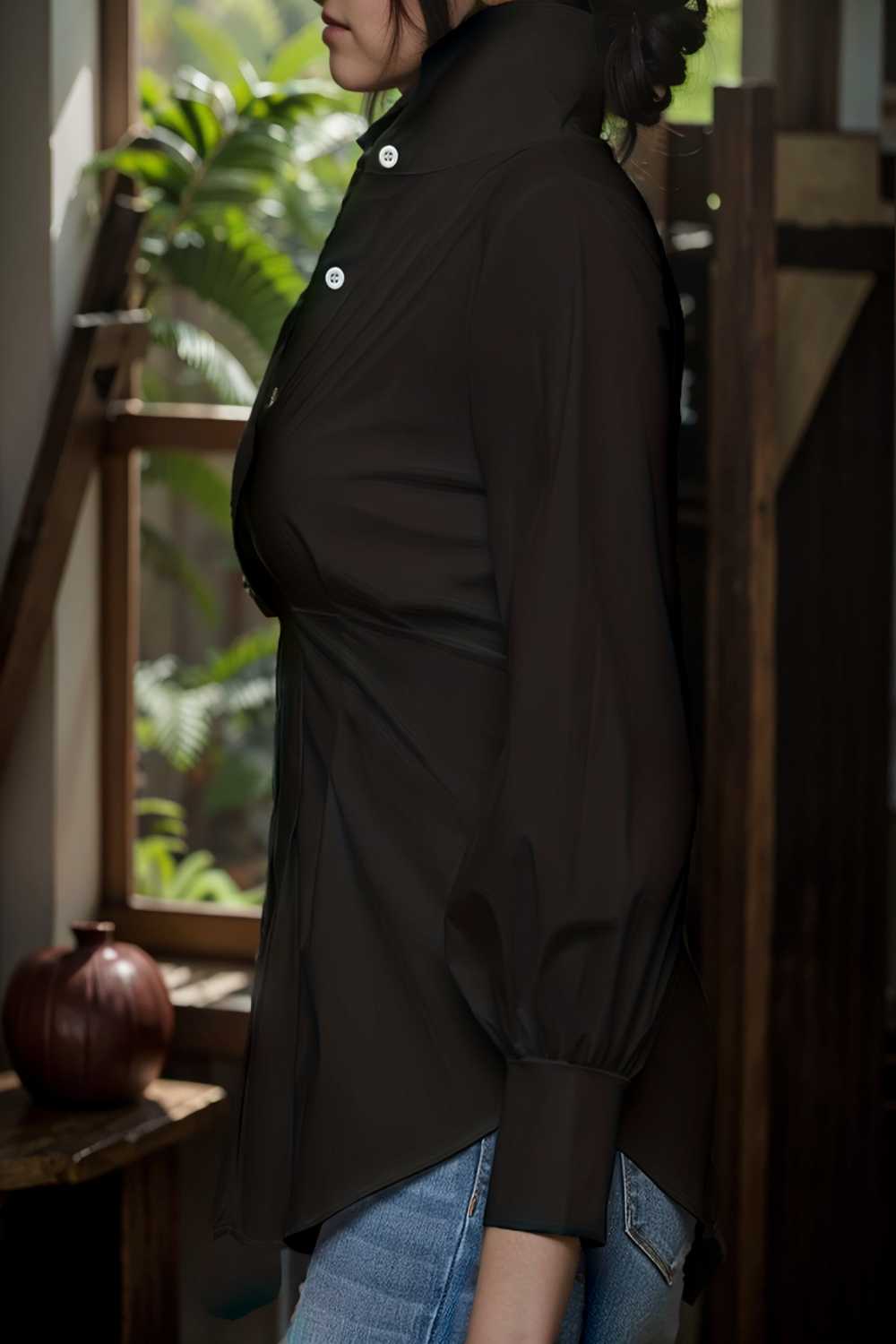 plus size casual blouse women s plus solid button up lantern sleeve turn down collar nipped waist blouse 106560