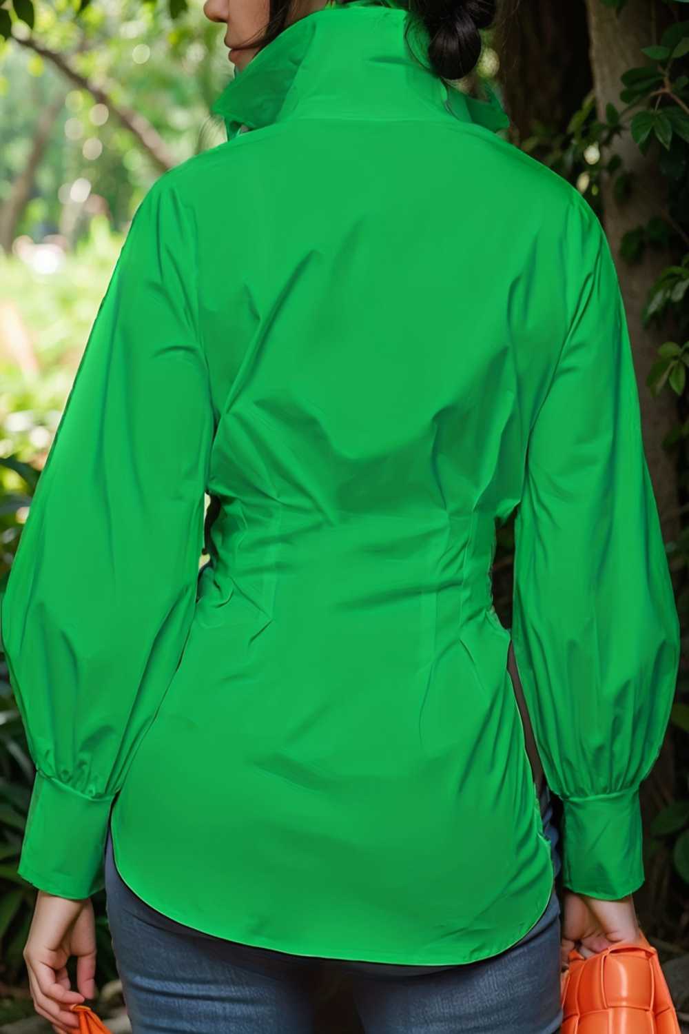 plus size casual blouse women s plus solid button up lantern sleeve turn down collar nipped waist blouse 106552