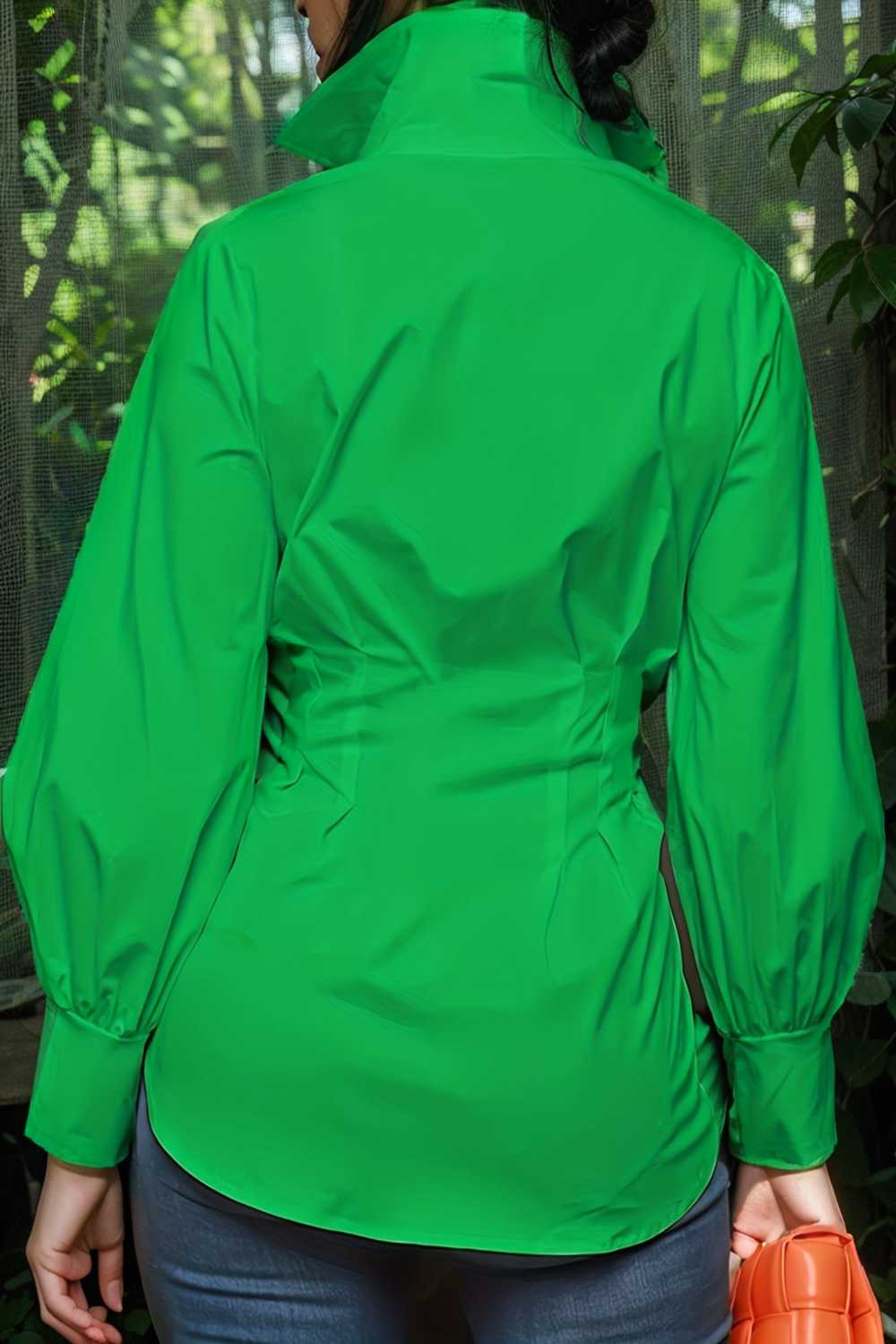 plus size casual blouse women s plus solid button up lantern sleeve turn down collar nipped waist blouse 106549