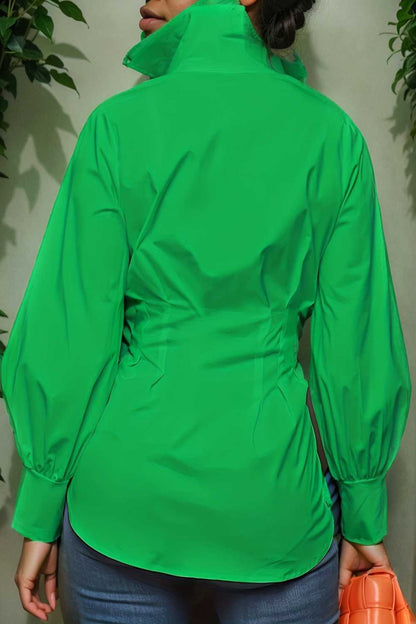 plus size casual blouse women s plus solid button up lantern sleeve turn down collar nipped waist blouse 106545