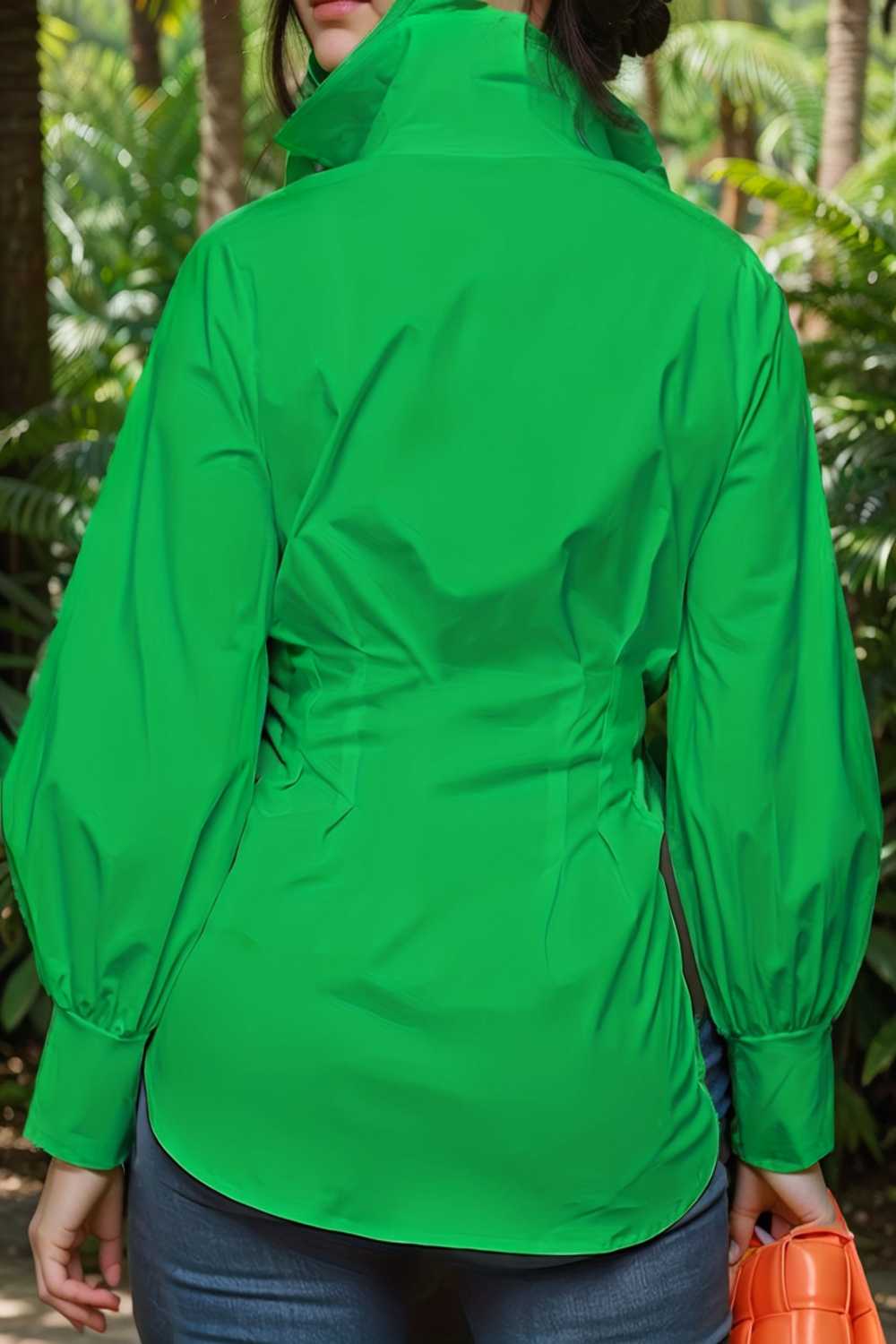 plus size casual blouse women s plus solid button up lantern sleeve turn down collar nipped waist blouse 106537