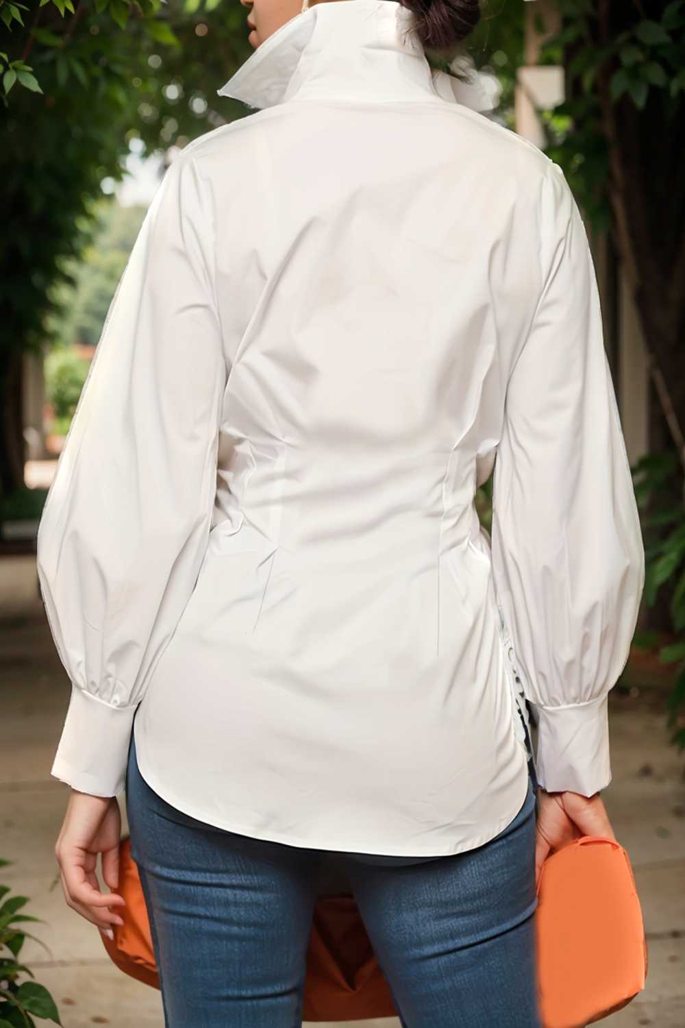 plus size casual blouse women s plus solid button up lantern sleeve turn down collar nipped waist blouse 111929
