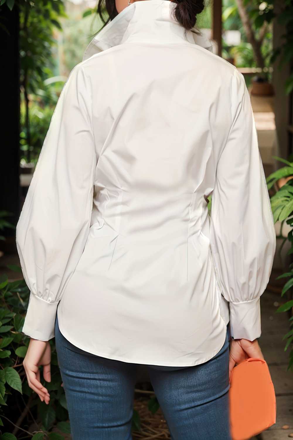plus size casual blouse women s plus solid button up lantern sleeve turn down collar nipped waist blouse 109022