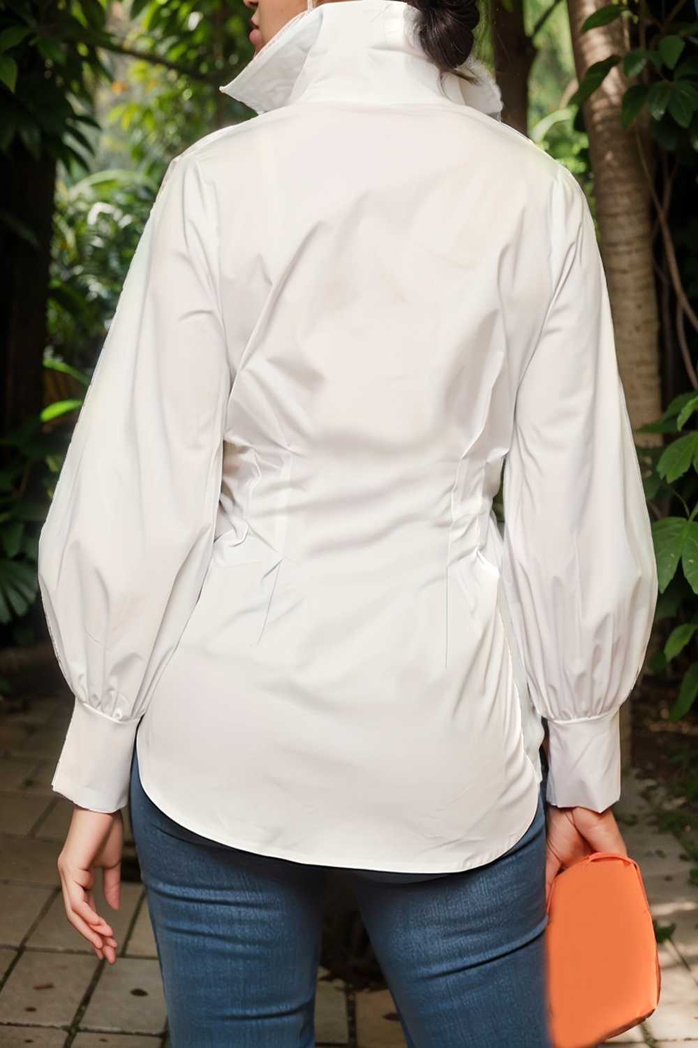 plus size casual blouse women s plus solid button up lantern sleeve turn down collar nipped waist blouse 108170