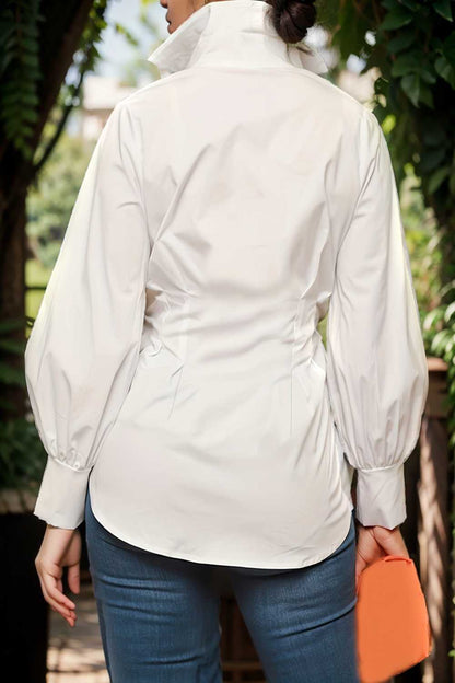 plus size casual blouse women s plus solid button up lantern sleeve turn down collar nipped waist blouse 106535