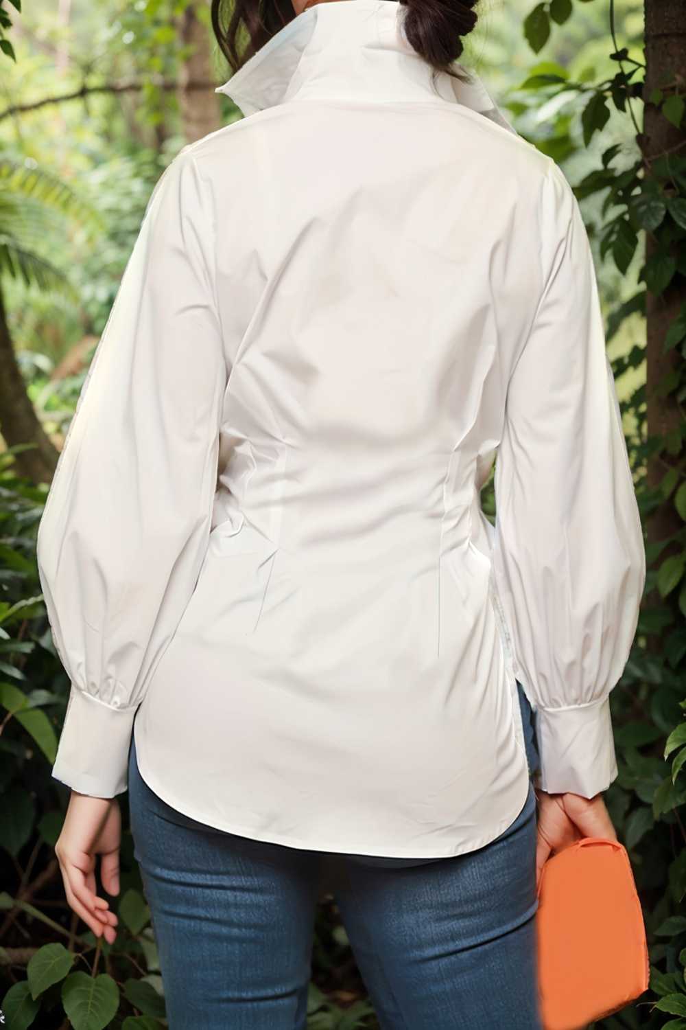 plus size casual blouse women s plus solid button up lantern sleeve turn down collar nipped waist blouse 108124
