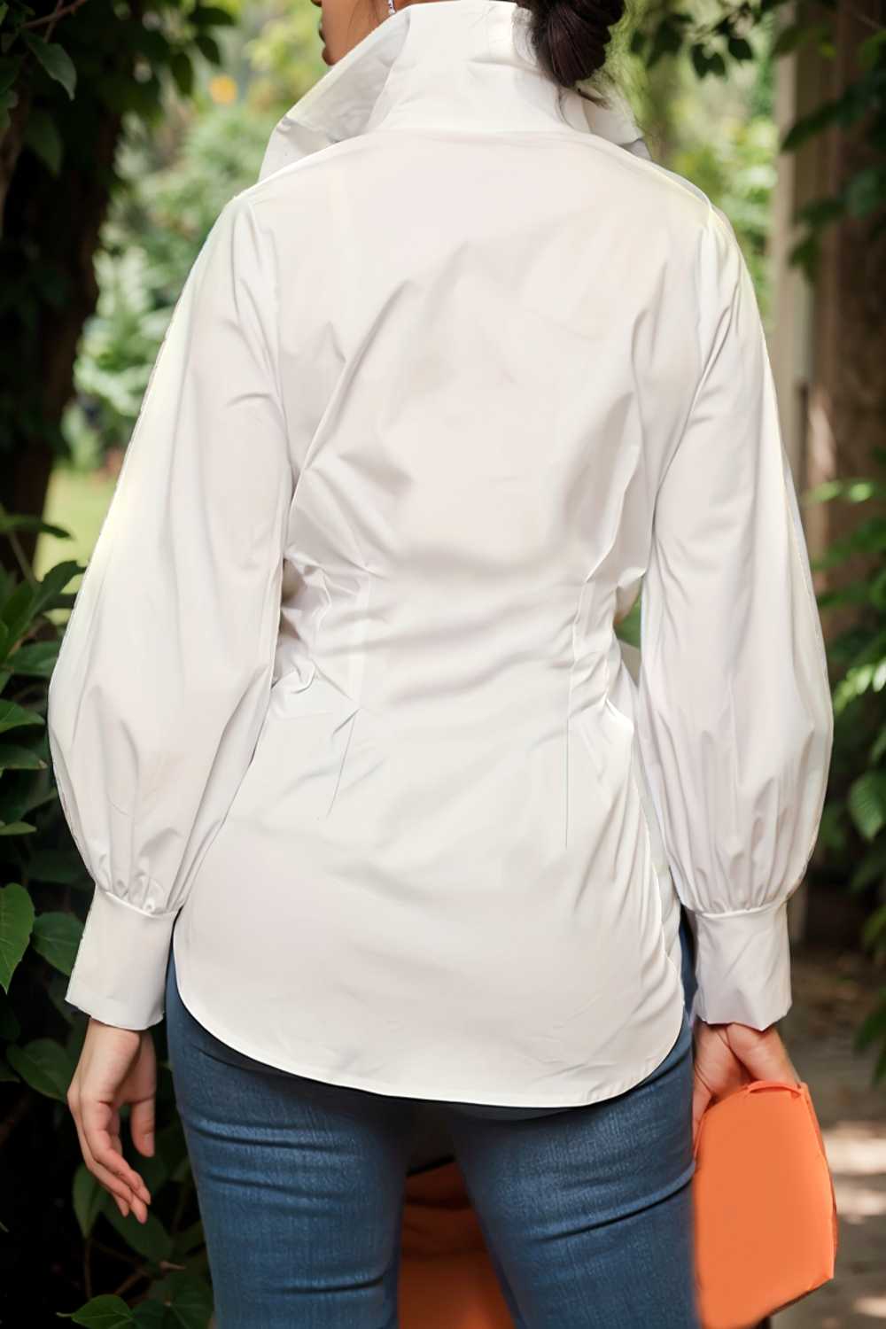 plus size casual blouse women s plus solid button up lantern sleeve turn down collar nipped waist blouse 111926