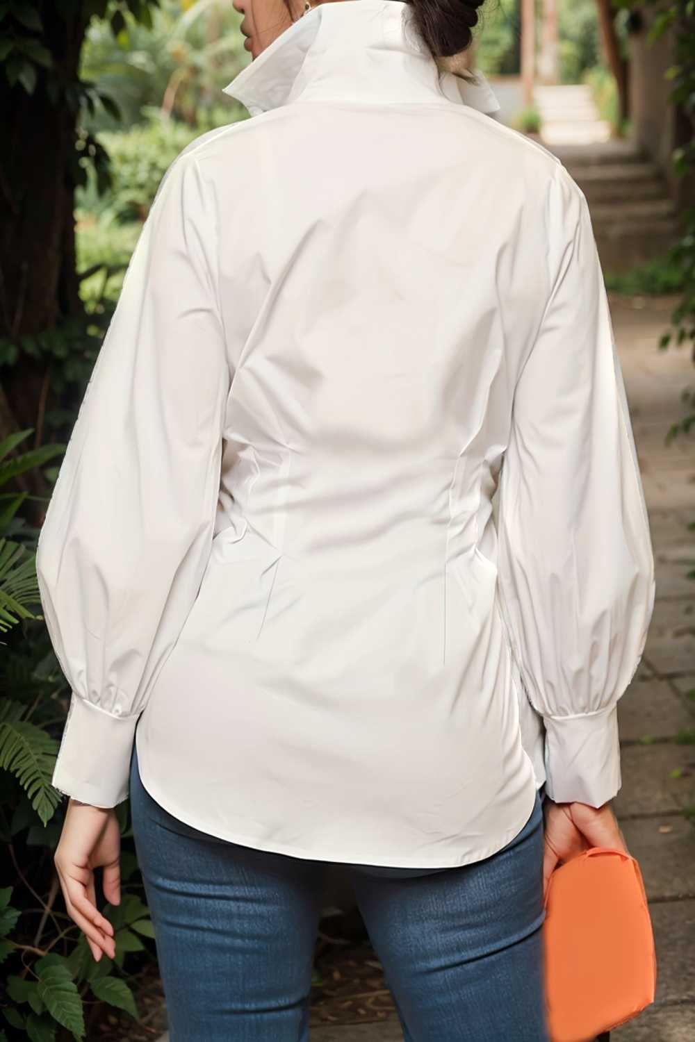 plus size casual blouse women s plus solid button up lantern sleeve turn down collar nipped waist blouse 106529