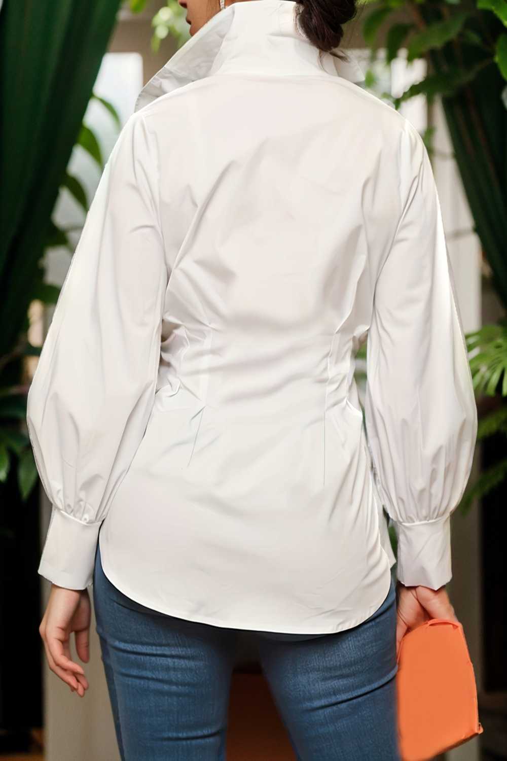 plus size casual blouse women s plus solid button up lantern sleeve turn down collar nipped waist blouse 111922