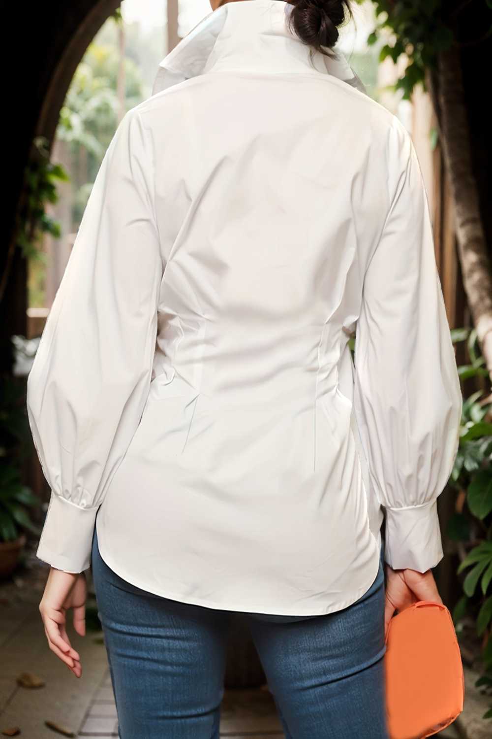 plus size casual blouse women s plus solid button up lantern sleeve turn down collar nipped waist blouse 106528