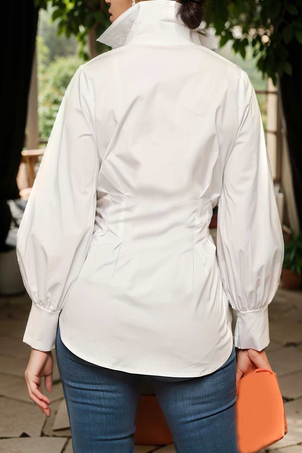 plus size casual blouse women s plus solid button up lantern sleeve turn down collar nipped waist blouse 106527
