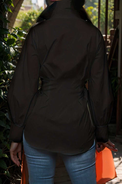 plus size casual blouse women s plus solid button up lantern sleeve turn down collar nipped waist blouse 111918