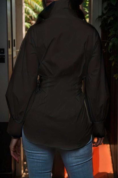 plus size casual blouse women s plus solid button up lantern sleeve turn down collar nipped waist blouse 106523