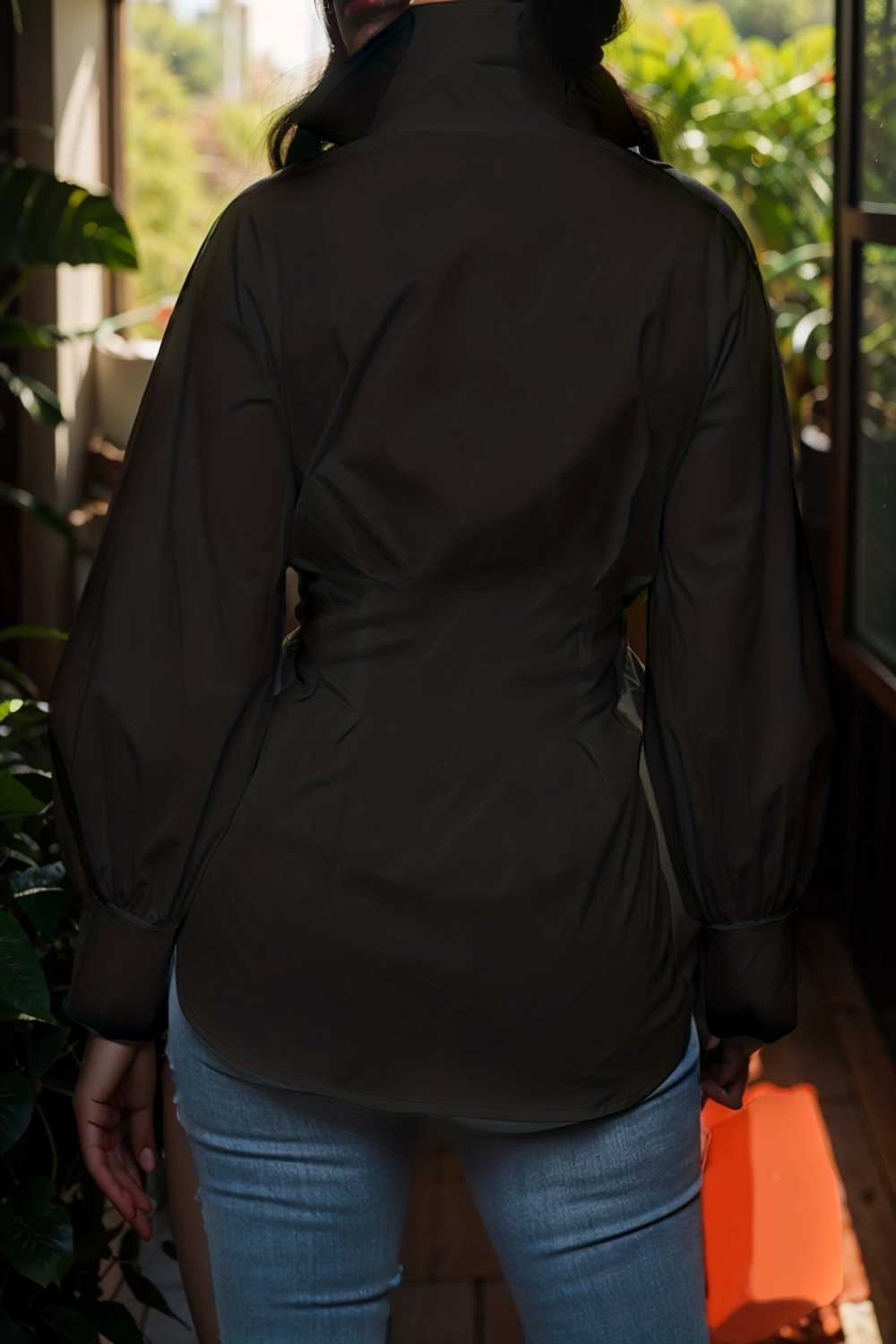 plus size casual blouse women s plus solid button up lantern sleeve turn down collar nipped waist blouse 106522