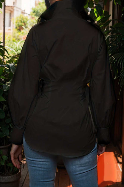 plus size casual blouse women s plus solid button up lantern sleeve turn down collar nipped waist blouse 111914