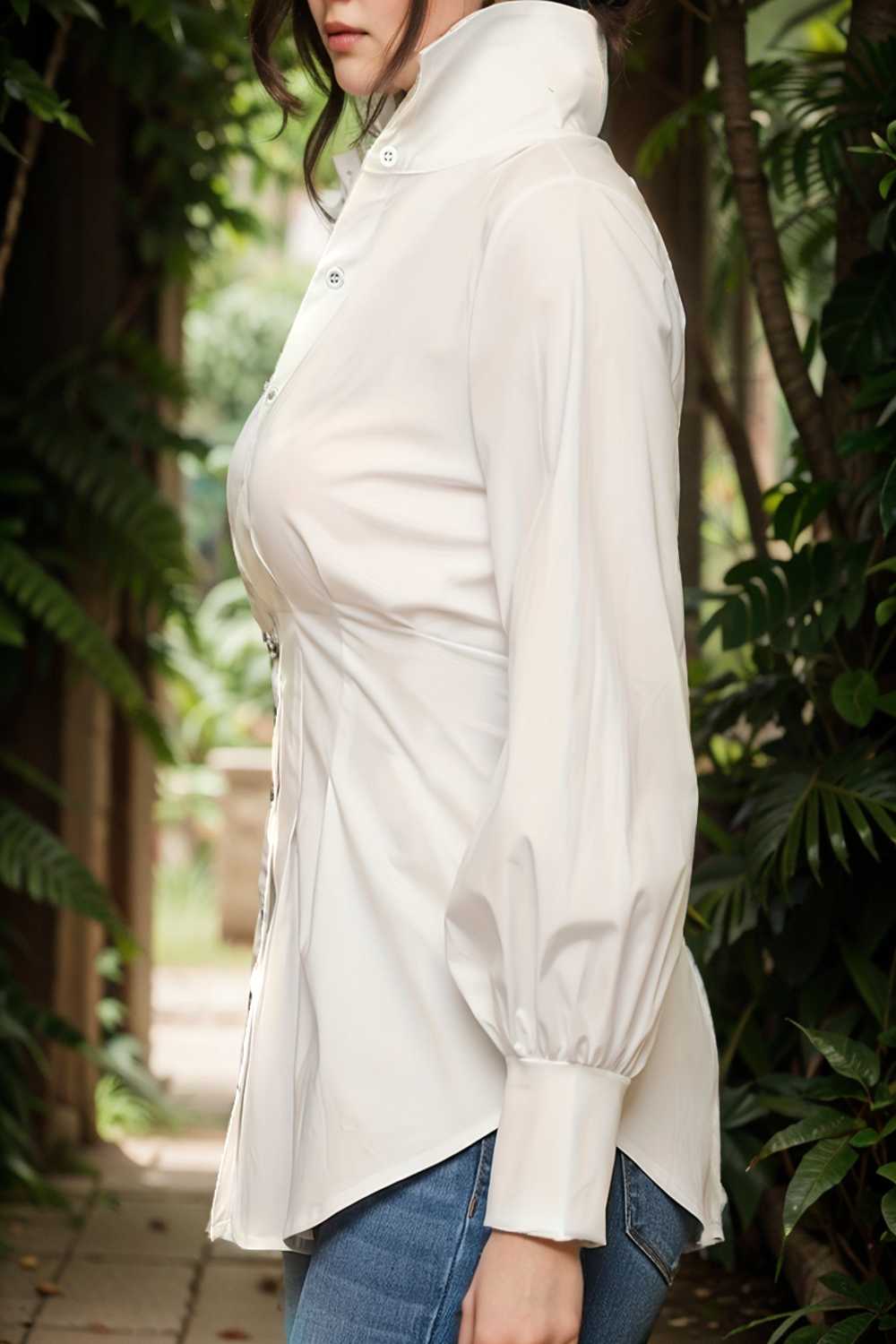plus size casual blouse women s plus solid button up lantern sleeve turn down collar nipped waist blouse 108167