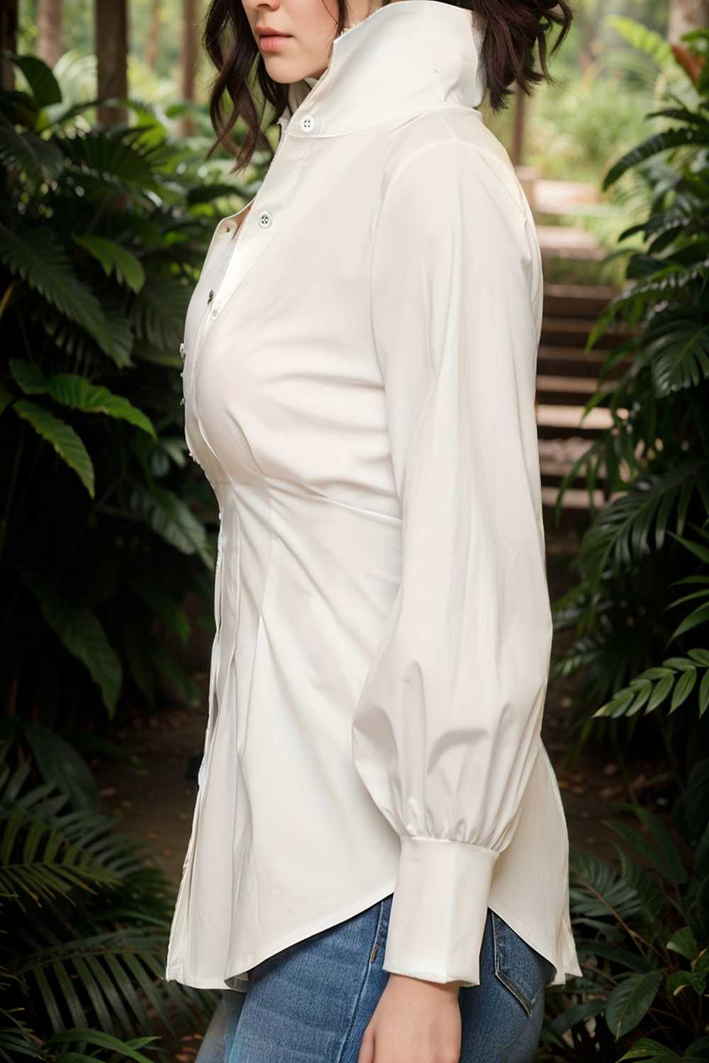 plus size casual blouse women s plus solid button up lantern sleeve turn down collar nipped waist blouse 112481