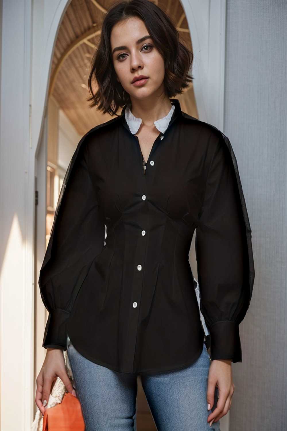 plus size casual blouse women s plus solid button up lantern sleeve turn down collar nipped waist blouse 122622