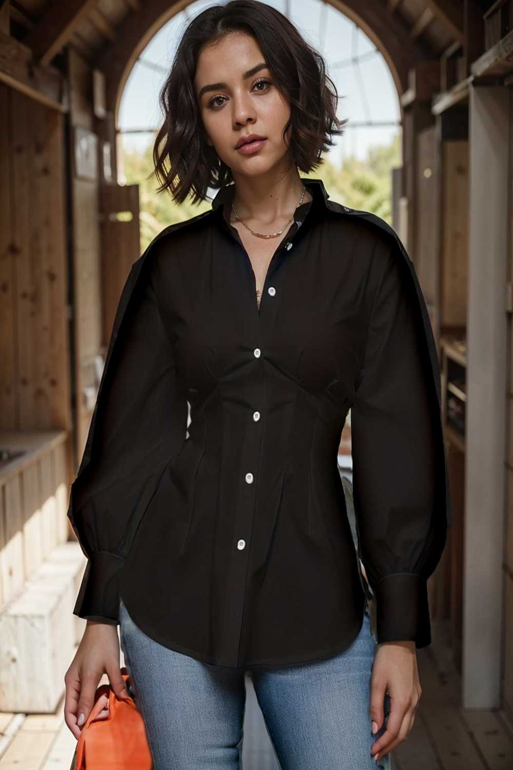 plus size casual blouse women s plus solid button up lantern sleeve turn down collar nipped waist blouse 112464