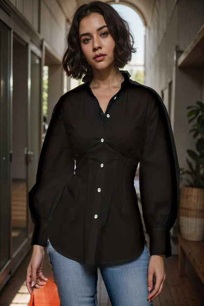 plus size casual blouse women s plus solid button up lantern sleeve turn down collar nipped waist blouse 122619