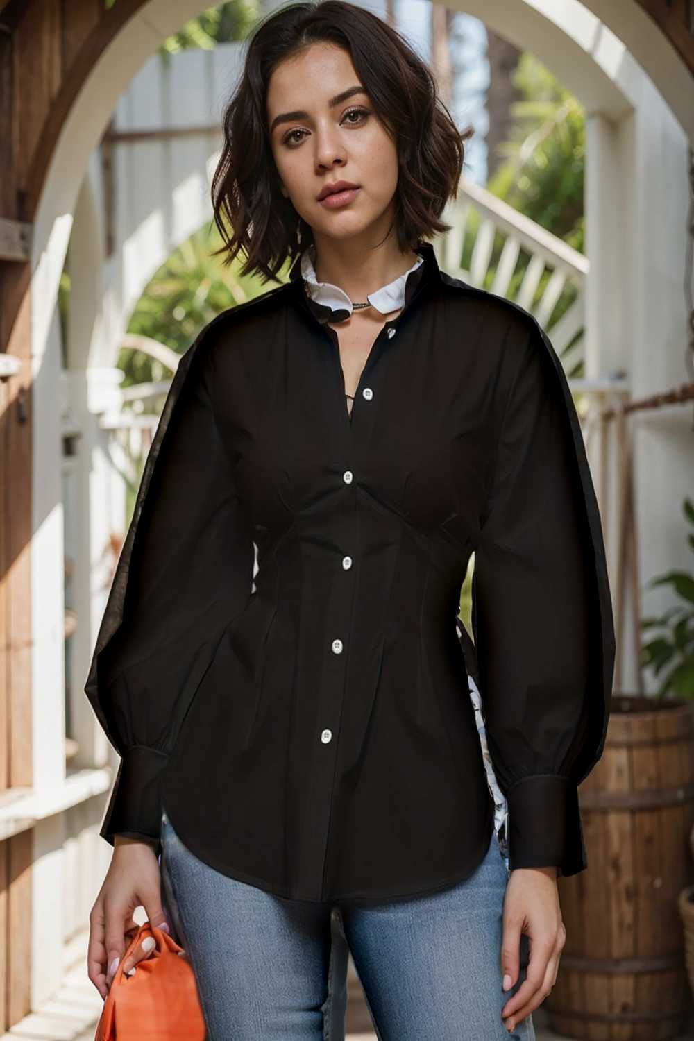 plus size casual blouse women s plus solid button up lantern sleeve turn down collar nipped waist blouse 122618