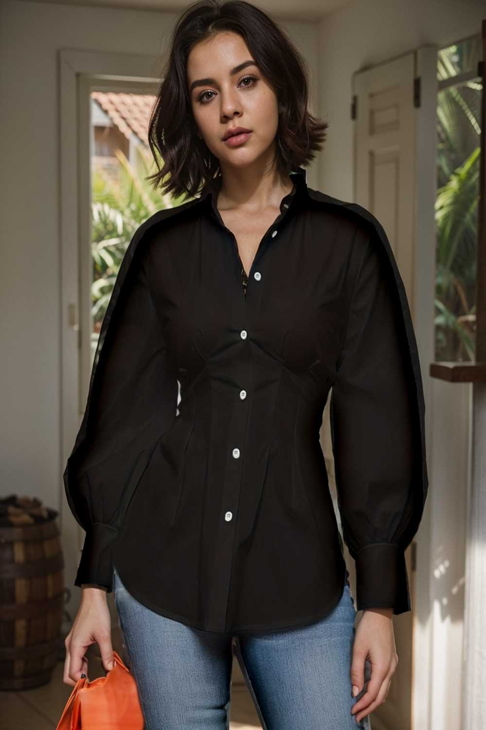 plus size casual blouse women s plus solid button up lantern sleeve turn down collar nipped waist blouse 112461