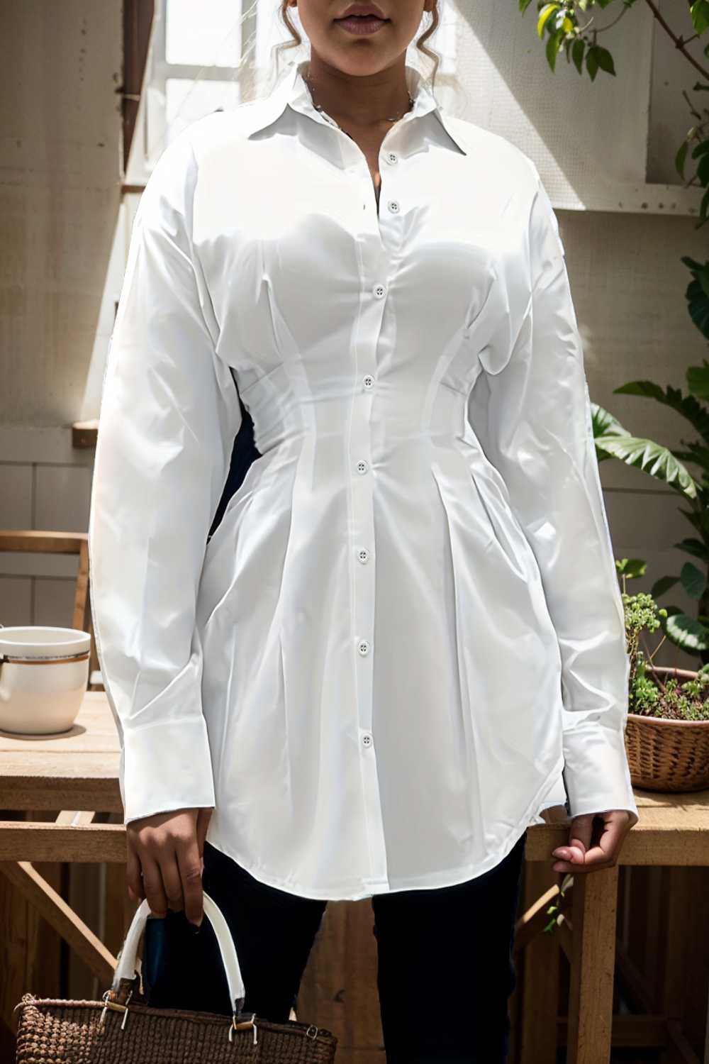 plus size casual blouse women s plus solid button up lantern sleeve turn down collar nipped waist blouse 122612