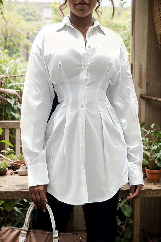 plus size casual blouse women s plus solid button up lantern sleeve turn down collar nipped waist blouse 106623