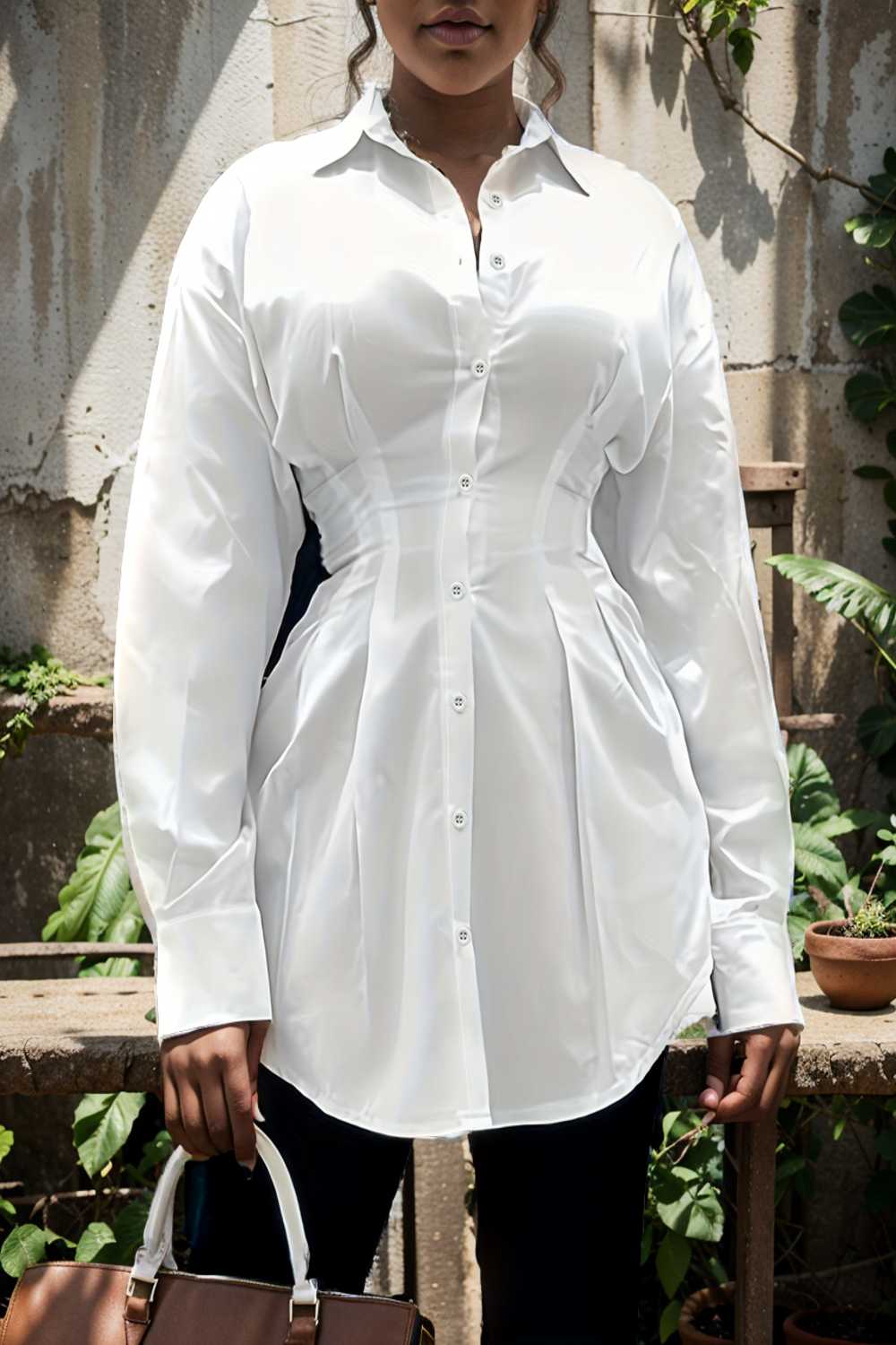 plus size casual blouse women s plus solid button up lantern sleeve turn down collar nipped waist blouse 110107